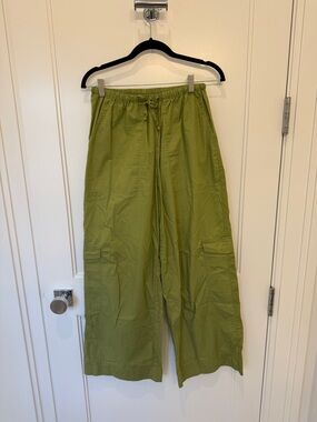 Faithfull the Brand Green Wide Leg Cotton Pants Size Medium